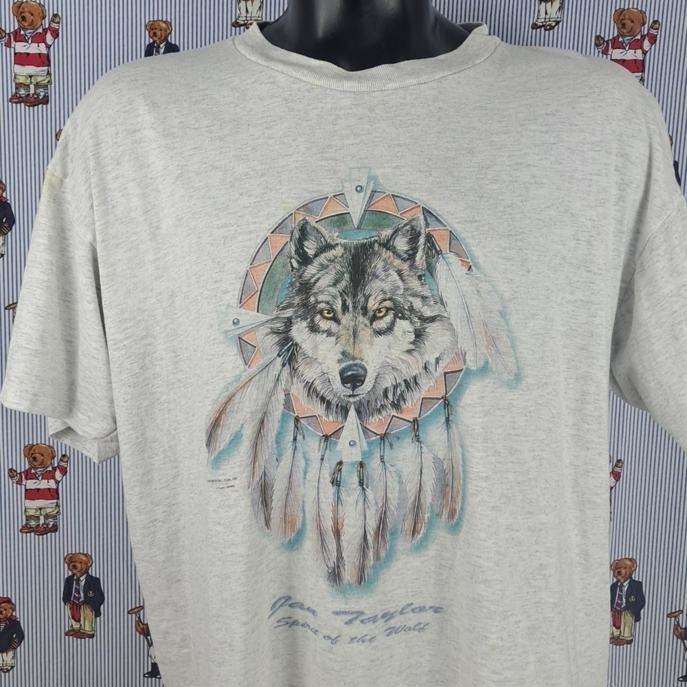 Vintage Jan Taylor Spirit of the Wolf dreamcatcher Pastel wolf graphic 2XL shirt